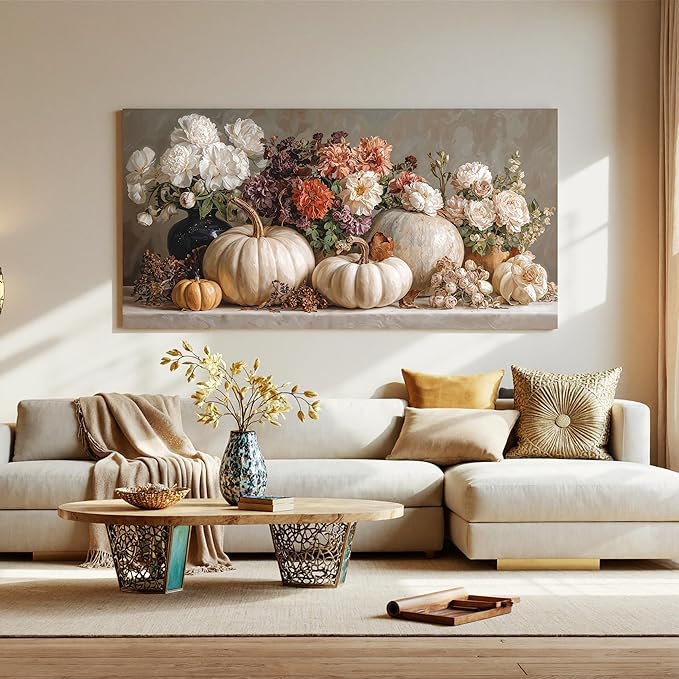 Canvas Wall Art Decor White Flower Large Wall Art Decor For Living Room Pictures Wall Decor Colorful Vintage Botanical Wall Art Pictures Prints For Home Bedroom Office Room Wall Decor 24×48 In