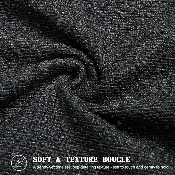 Textured Boucle Pillow Covers 12x20 Inch Set of 2, Striped Solid Pillowcases Cozy Soft Modern Accent Boho Lumbar Decorative Throw Pillows for Couch Sofa Bed Living Room Home Decor, Black