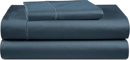 LANE LINEN 100% Egyptian Cotton Bed Sheets - 3-Piece Twin XL Set Long Staple Bedding Sateen Weave Luxury Hotel Fits Upto 15" Mattress - Dark Denim