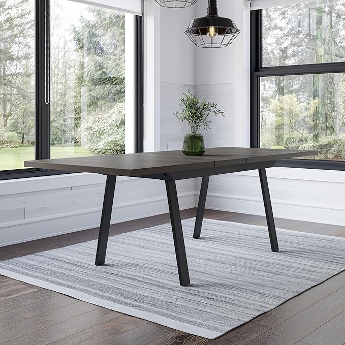 Amisco Kane Extendable Dining Table - Grey Solid Wood/Black Metal