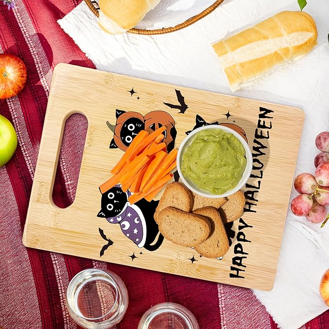 SPBL&L Halloween Black Cat Ghost Cutting Board, Cat Lovers Gifts for Women, Happy Halloween Kitty Spooky Pumpkin Decorative Bamboo Cutting Chopping Board for Kitchen