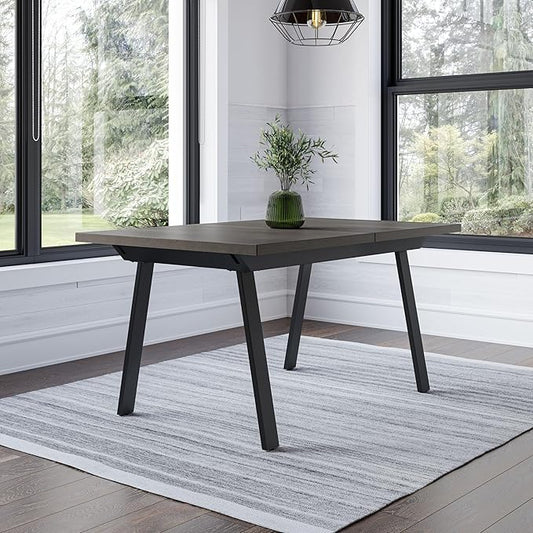 Amisco Kane Extendable Dining Table - Grey Solid Wood/Black Metal