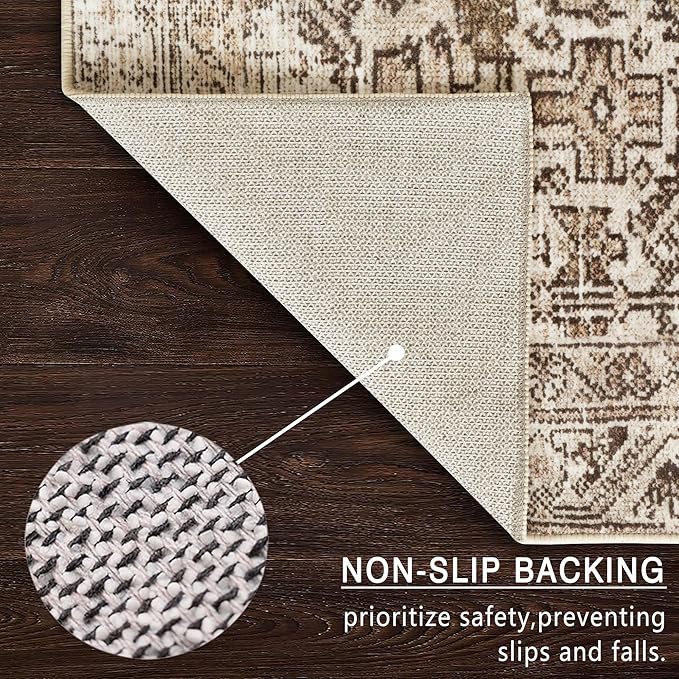 vivorug 5x7 Area Rugs - Ultra-Thin Washable Rug with Non-Slip Backing, Ideal for Living Room, Bedroom, Kitchen Floor Carpet - Vintage, Easy Clean, Durable, Turquoise/Antique