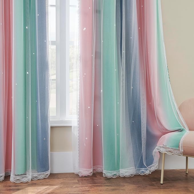 XiDi Pink Grey 84 inchs Long Curtains for Bedroom, Girls Room Wall Decoration Green Curtain, Nursery Curtains Room Darkening, Blackout Curtain 52 inches Wide 1 Panel