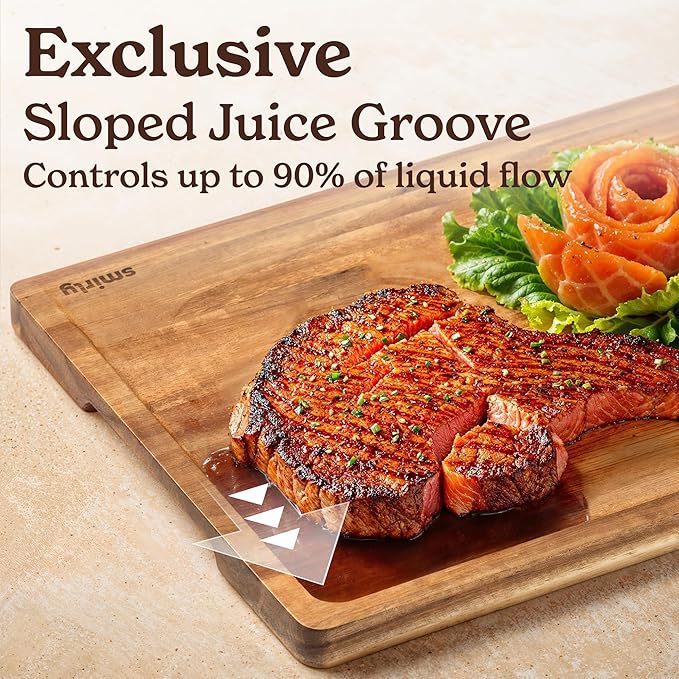 SMIRLY Wood Cutting Board, Bamboo Cutting Board Set, Chopping Board and Wooden Cutting Boards for Kitchen, Small Wood Cutting Board and butcher block (Acacia Wood, 3 Pack)