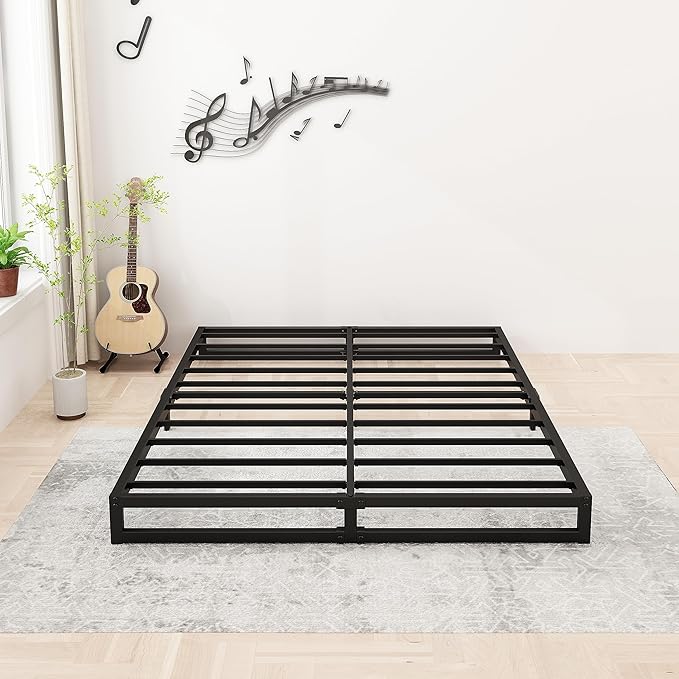 6 Inch Full Size Bed Frame No Box Spring Needed, Heavy Duty Metal Platform Beds with Sturdy Steal Slats for Mattress Foundation, Easy Assembly, Noise Free, Black