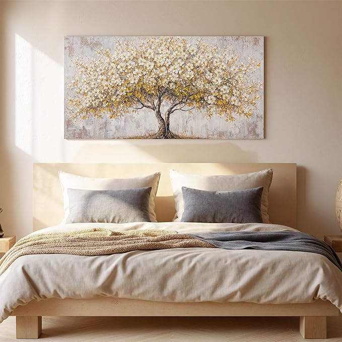 Canvas Wall Art Decor White Tree Of Life Wall Canvas Art For Living Room Pictures Wall Decor Golden Vintage Art Prints Decorative Painting Artwork For Bedroom Office Room Wall Decor 20×40 Inch