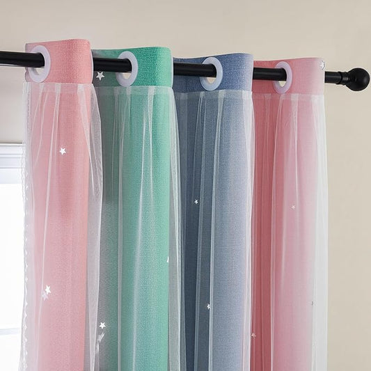 XiDi Curtains for Bedroom Decor, Rainbow Pinkgreen grey52/54