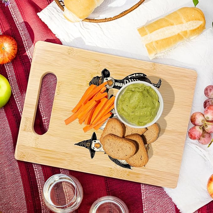SPBL&L Halloween Gothic Goose Cutting Board, Goose Gifts, Halloween Kitchen Decor, Funny Witchy Pumpkin Ghost Geese Decorative Bamboo Cutting Chopping Board for Kitchen