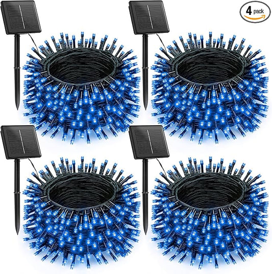Brightown 4 Pack Solar Christmas Lights Outdoor, Total 184FT 480 LED Solar String Lights Outdoor Waterproof Green Wire with 8 Modes, Solar Fairy Light for Garden Yard Patio Party Decors, Blue