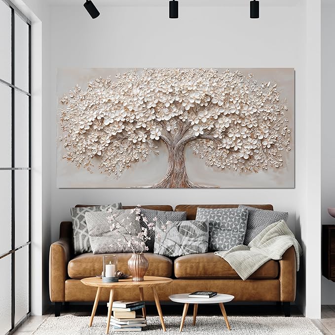 Canvas Wall Art Decor Botanical Large Wall Art Pictures for Living Room Canvas Art Wall Decor Oversized Tree of Life Wall Art Decor Modern White Wall Art Prints Artwork for Walls Bedroom Office Decor 39" X 78"