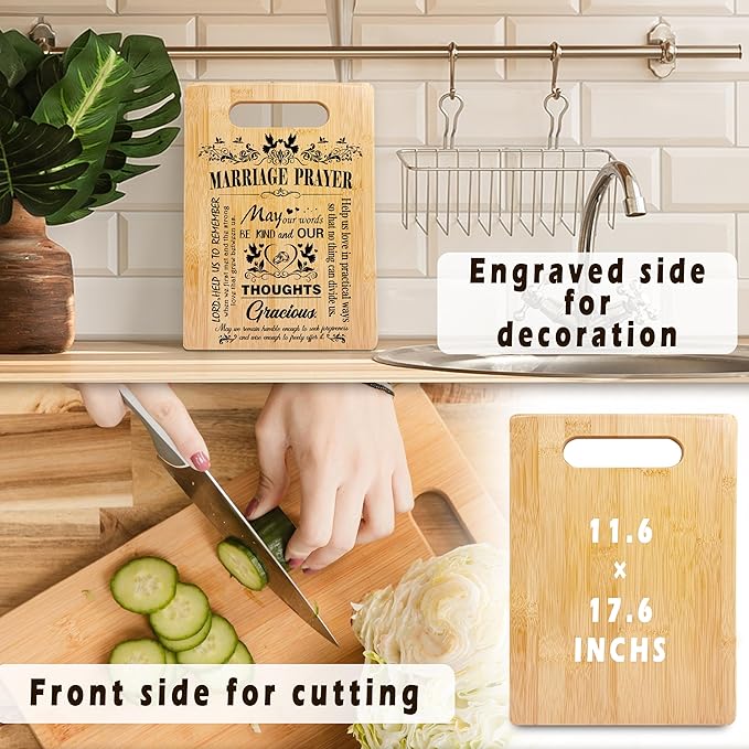 Christian Wedding Gifts for Couples 2025 - Bride and Groom, Newlyweds, Just Married, Honeymoon - Marriage Prayer Bamboo Cutting Board for Kitchen