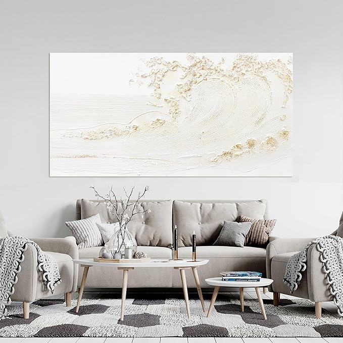Canvas Wall Art Decor Modern Wall Art Pictures for Living Room Canvas Art Wall Decor Modern White Wall Art Prints Silent Waves Large White Artwork for Walls Bedroom Office Kitchen Wall Decor 24" X 48"