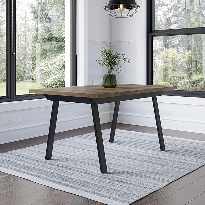 Amisco Kane Extendable Dining Table - Beige Solid Wood/Black Metal