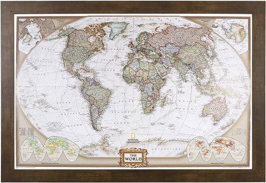 Push Pin Travel Maps Customizable Wall Art - Executive World - Rustic Brown - Framed Pin Map, Includes 150 Pins - Handcrafted in USA - 27.5" x 39.5"