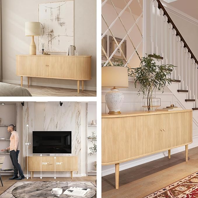 WERMO 71’’ Sideboard Storage Cabinet with Doors and Shelves - Wood Credenza for Living Room, Bedroom, Entryway and Home Office Cabinet. Kitchen Buffet, Modern Media Console Table with Storage (Oak)