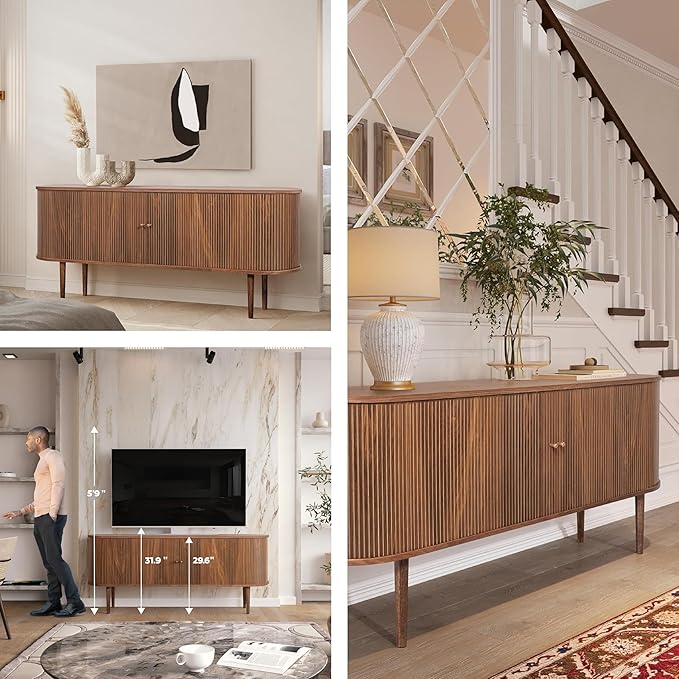 WERMO 71’’ Sideboard Storage Cabinet with Doors and Shelves - Wood Credenza for Living Room, Bedroom, Entryway and Home Office Cabinet. Kitchen Buffet, Media Console Table with Storage (Walnut)