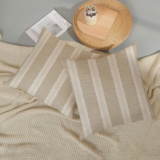Tan Khaki Polka Dot Pillow Covers 18 x 18 Set of 2 Boho Striped Decorative Throw Pillows Modern Abstract Geometry Decor Outdoor Pillow Cases Linen Cushion Cases for Sofa Couch Living Room