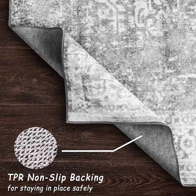 vivorug Runner Rug 2'x7' Vintage Washable Non-Slip Runners for Hallways Kitchen Entryway Laundry Room Carpet Hallway Runner Ivory/Silver