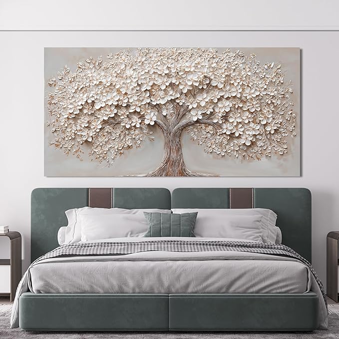 Canvas Wall Art Decor Botanical Large Wall Art Pictures for Living Room Canvas Art Wall Decor Oversized Tree of Life Wall Art Decor Modern White Wall Art Prints Artwork for Walls Bedroom Office Decor 39" X 78"