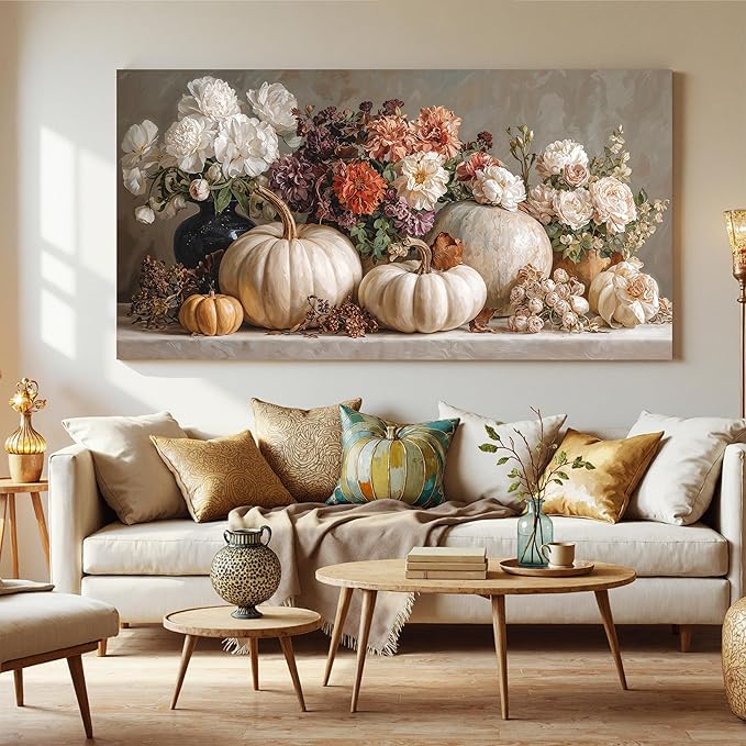 Dimpaga Oversized Wall Art Decor White Flower Canvas Wall Art For Living Room Pictures Wall Decor Colorful Vintage Botanical Wall Art Decor Pictures Prints For Bedroom Office Room Wall Decor 29×58 In