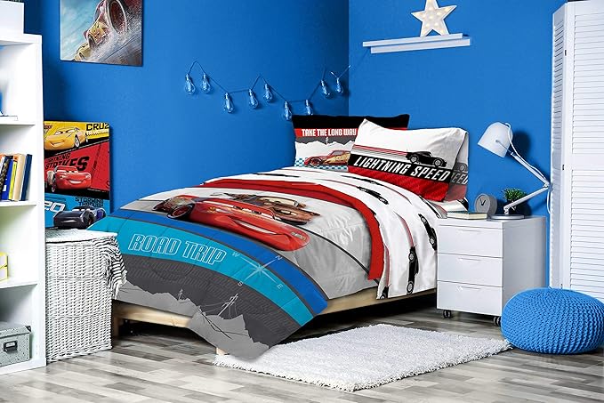 Jay Franco Disney Pixar Cars Racing Machine 7 Piece Queen Bed Set - Includes Comforter & Sheet Set - Bedding Features Lightning McQueen - Super Soft Fade Resistant Microfiber