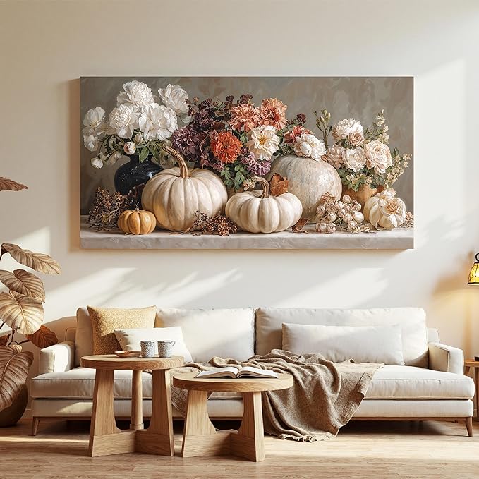 Dimpaga Oversized Wall Art Decor White Flower Canvas Wall Art For Living Room Pictures Wall Decor Colorful Vintage Botanical Wall Art Decor Pictures Prints For Bedroom Office Room Wall Decor 29×58 In
