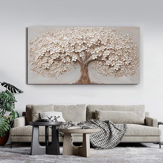 Canvas Wall Art Decor Oversized Wall Art Pictures for Living Room Tree of Life Wall Art Decor Canvas Art Wall Decor Modern Large White Wall Art Prints Artwork for Walls Bedroom Office Decor 29" X 58"