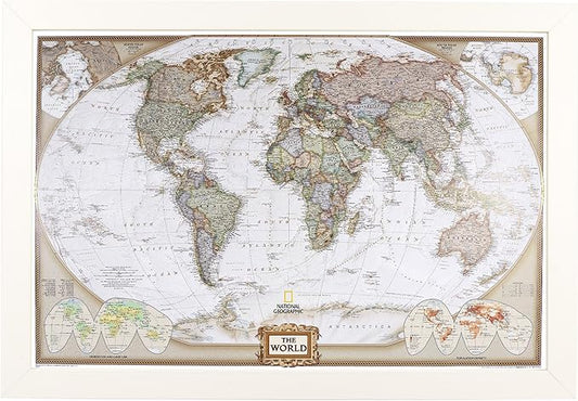 Push Pin Travel Maps Customizable Wall Art - Executive World - Textured White - Personalized Framed Pin Map, Includes 150 Pins - Handcrafted in USA - 27.5" x 39.5"