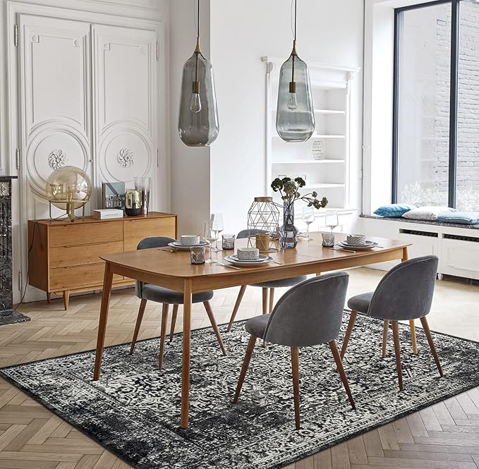 vivorug Black Runner Rug 2x10 Machine Washable Rug with Non-Slip Backing, Ideal for Kitchen Hallway Entryway Laundry Room - Vintage, Durable, Easy Clean, Low Pile Carpet Runner