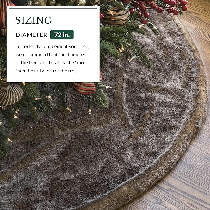 Balsam Hill Lodge Faux Fur Christmas Tree Skirt - Premium Rustic and Luxurious Fur Accents in Brown and Ivory for Tree Decor, Brown, 72"