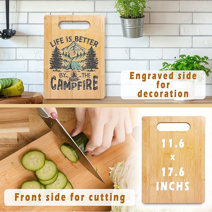 Camping Gifts Cutting Chopping Board, Camper Gifts for Women Men, Gifts for RV Campers, Camping Decor for Camper, Life is Better by the Campfire Bamboo Cutting Boards for Kitchen