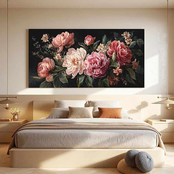 Canvas Wall Art Decor Colorful Flower Canvas Oversized Wall Art For Living Room Black Vintage Botanical Wall Art Pictures Canvas Prints Artwork For Home Bedroom Office Room Wall Decor 29×58 Inch