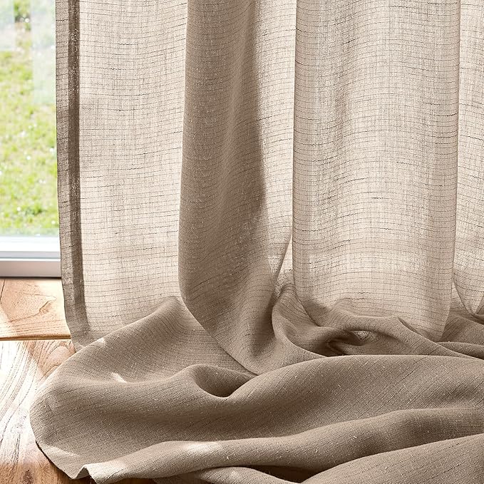 jinchan Taupe Linen Blend Curtain 108 inch Extra Long 1 Panel Extra Long for Sliding Door, Light Filtering 100 inch Extra Wide Patio Door Drape with Rod Pocket Back Tab(100W x 108L, Taupe)