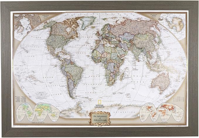 Push Pin Travel Maps Customizable Wall Art - Executive World - Barnwood Gray - Personalized Framed Pin Map, Includes 150 Pins - Handcrafted in USA - 27.5" x 39.5"