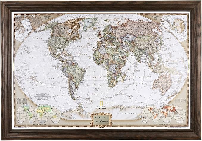 Push Pin Travel Maps Customizable Wall Art - Executive World - Solid Wood Brown - Personalized Framed Pin Map, Includes 150 Pins - Handcrafted in USA - 27.5" x 39.5"