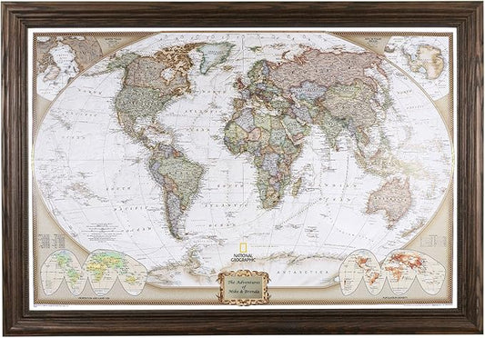 Push Pin Travel Maps Customizable Wall Art - Executive World - Solid Wood Brown - Personalized Framed Pin Map, Includes 150 Pins - Handcrafted in USA - 27.5" x 39.5"