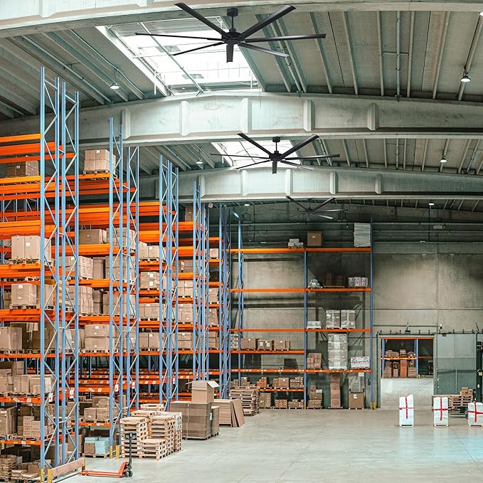 100 Inch Ceiling Fans without Lights, Industrial Black Large Ceiling Fan No Light for Living Room Shop Garage Bedroom Indoor Outdoor, Remote Control, Reversible 7 Aluminum Blades, Ventilador De Techo