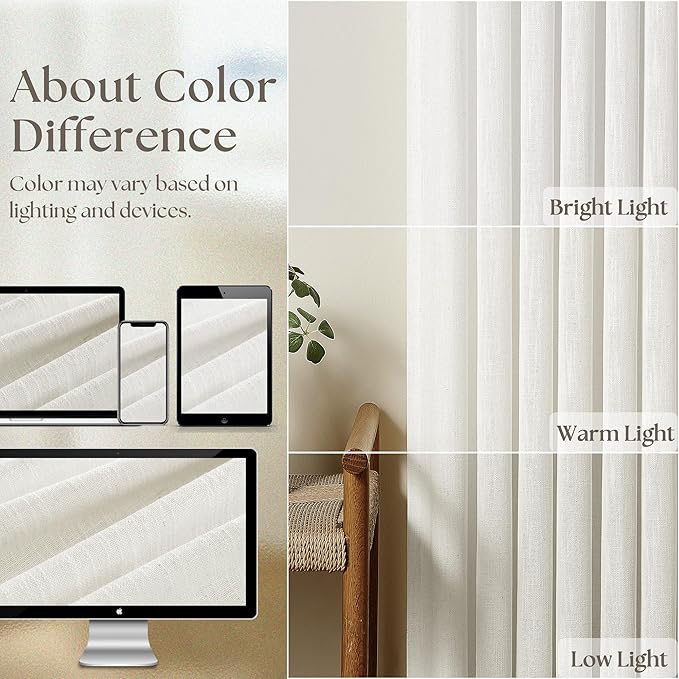 100 Inch Width Curtains 96 Inches Long Pinch Pleat Linen Semi Sheer for Patio Sliding Door Light Filtering Pleated Drapes Back Tab Ivory Beige White Extra Wide 100 x 96 Curtain for Living Dining Room