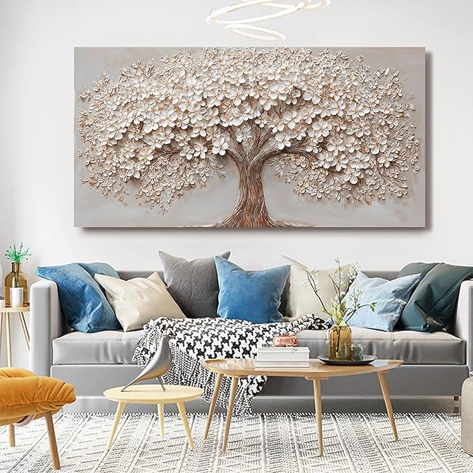 Canvas Wall Art Decor Oversized Wall Art Pictures for Living Room Tree of Life Wall Art Decor Canvas Art Wall Decor Modern Large White Wall Art Prints Artwork for Walls Bedroom Office Decor 29" X 58"