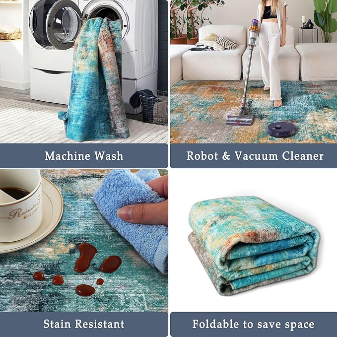 vivorug Round Rug 4ft Abstract Round Area Rug Non-Slip Indoor Carpet for Living Room Bedroom Entryway, Stain Resistant Home Decor Circle Rug, Rosy Clouds