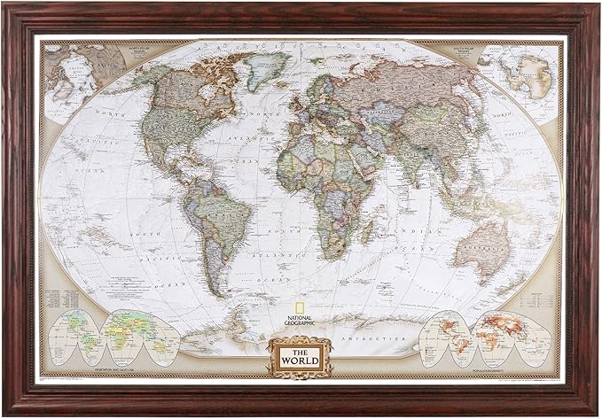 Push Pin Travel Maps Customizable Wall Art - Executive World - Solid Wood Cherry - Framed Pin Map, Includes 150 Pins - Handcrafted in USA - 27.5" x 39.5"
