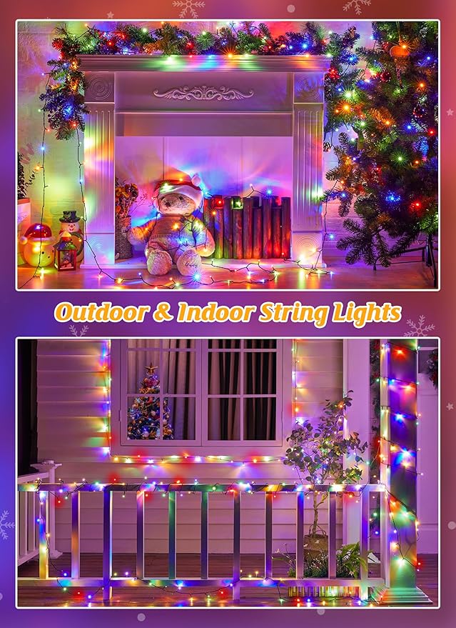 Brightown Solar Christmas Lights Outdoor, 4 Pack Total 184FT 480 LED Solar String Lights Outdoor Waterproof Green Wire with 8 Modes, Solar Fairy Light for Garden Yard Patio Party Decors, Multicolor