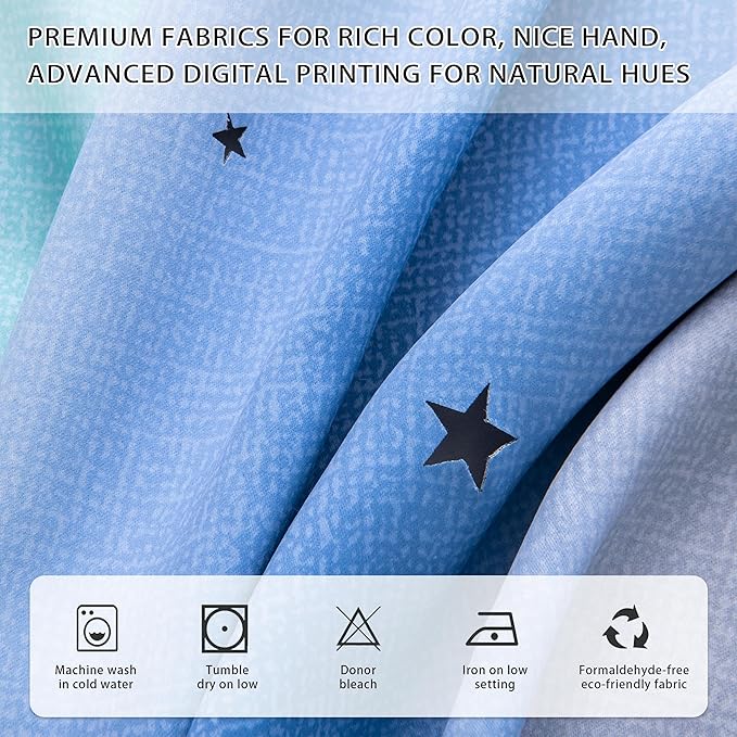 XiDi Dream Star Blackout Curtains for Kids Rooms Girl Princess Curtain for Daughter Bedroom Window (Blue Green Grey, W34 X L72)