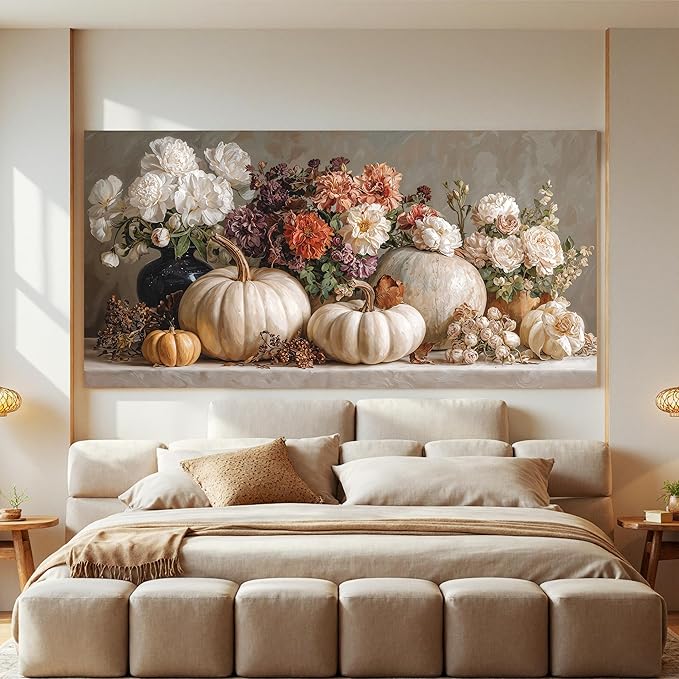 Dimpaga Oversized Wall Art Decor White Flower Canvas Wall Art For Living Room Pictures Wall Decor Colorful Vintage Botanical Wall Art Decor Pictures Prints For Bedroom Office Room Wall Decor 29×58 In