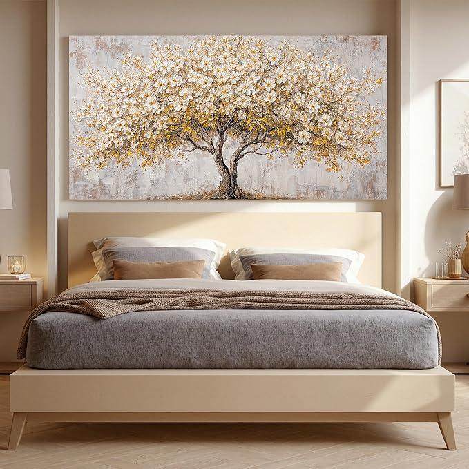 Canvas Wall Art Decor Gold Tree Of Life Oversized Wall Art For Living Room Pictures Wall Art Decor White Vintage Wall Art Prints Decorative Painting Artwork For Bedroom Office Room Wall Decor 29×58 In