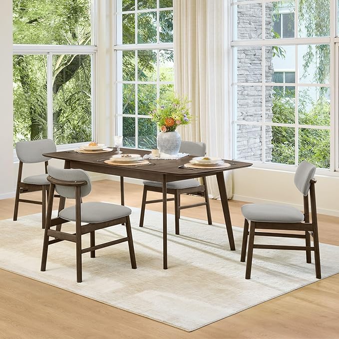 CHITA 59"-75" Extendable Dining Room Table for 4-6, Modern Wood Dining Table for Small Spaces, Kitchen, Space Saving Hidden Leaves, Solid Rubberwood Frame, Walnut Venner