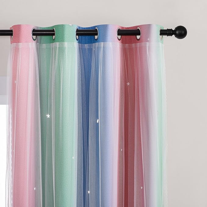 XiDi Pink Curtains for Bedroom Decor Blackout Curtains for Girl Room Rainbow Curtains for Kids Room Unicorn Wall Decals Blue Curtains Green 34X72 Inch Long 1