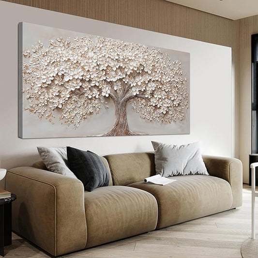 Canvas Wall Art Decor Botanical Large Wall Art Pictures for Living Room Canvas Art Wall Decor Oversized Tree of Life Wall Art Decor Modern White Wall Art Prints Artwork for Walls Bedroom Office Decor 39" X 78"