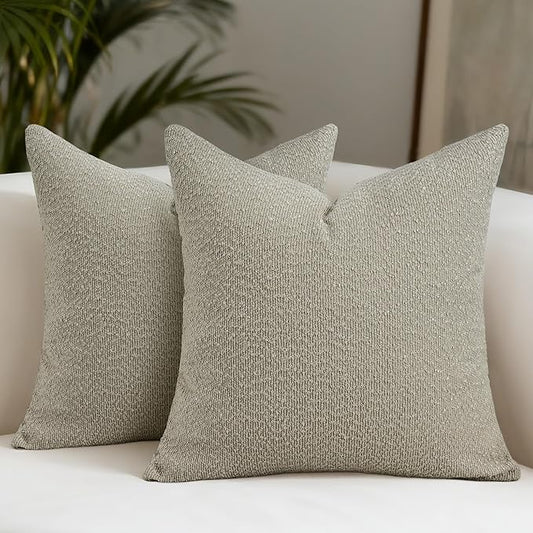 Textured Boucle Pillow Covers 18x18 Inch Set of 2, Striped Solid Pillowcases Cozy Soft Modern Accent Boho Square Decorative Throw Pillows for Couch Sofa Bed Living Room Home Decor, Oatmeal